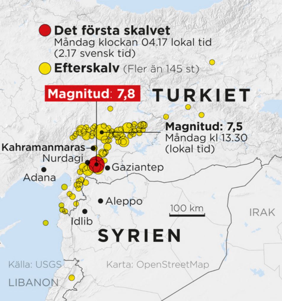 Jordbävningen Syrien Turkiet